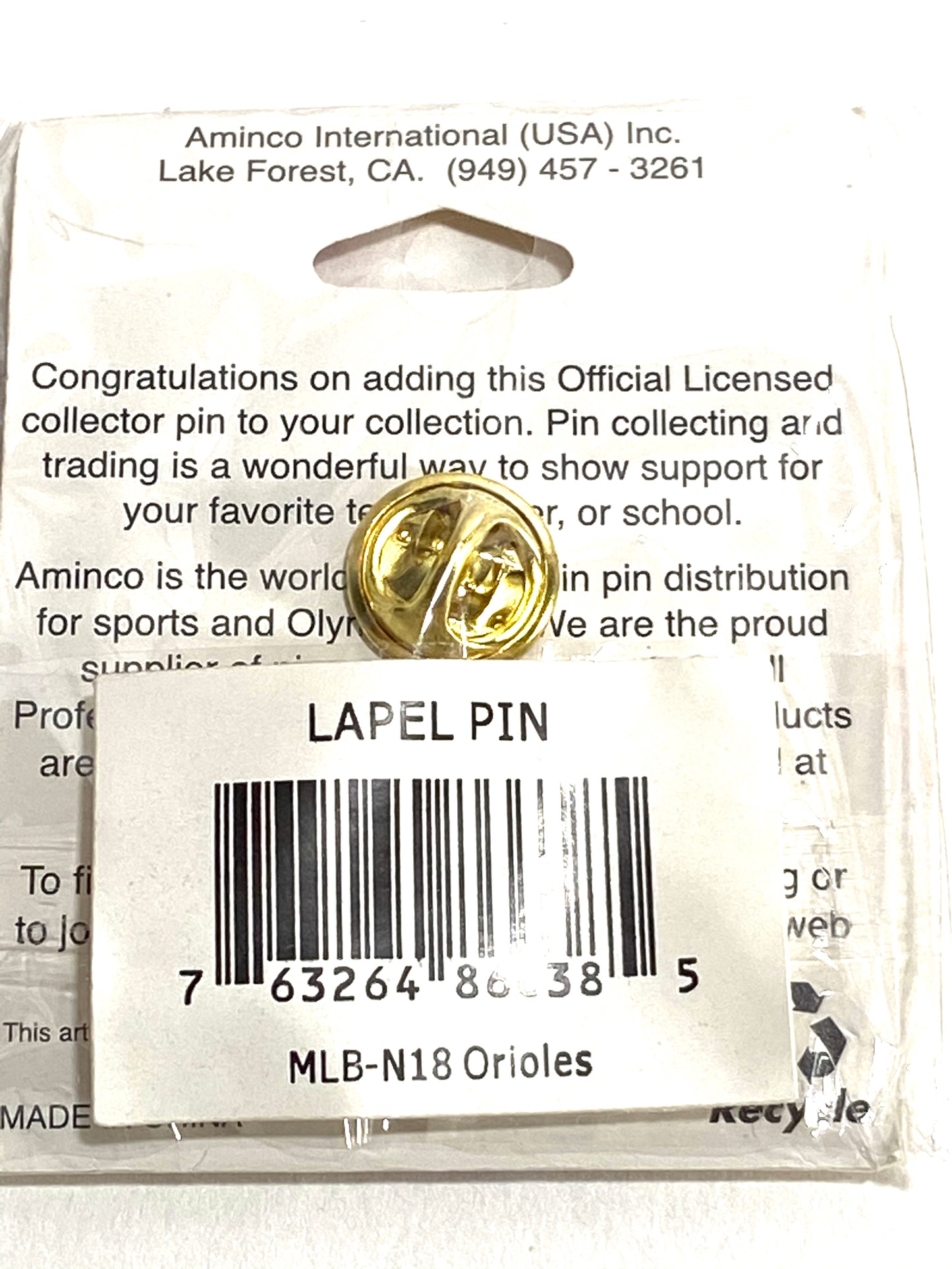 Baltimore Orioles Vintage Late '90's MLB "Diamond" Lapel Pin By Aminco