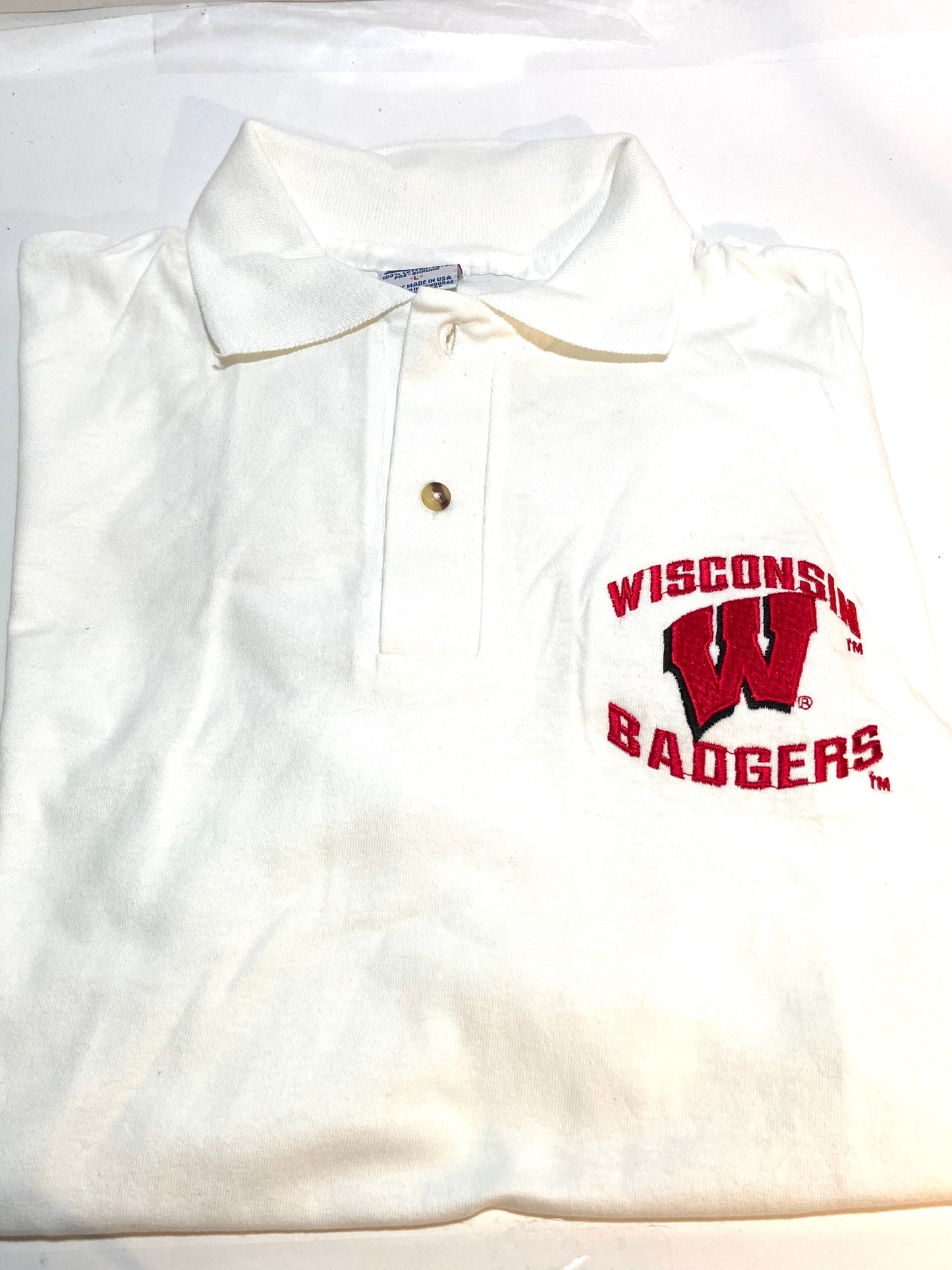 University of Wisconsin Vintage NCAA White Polo Shirt by Anvil Knitwear