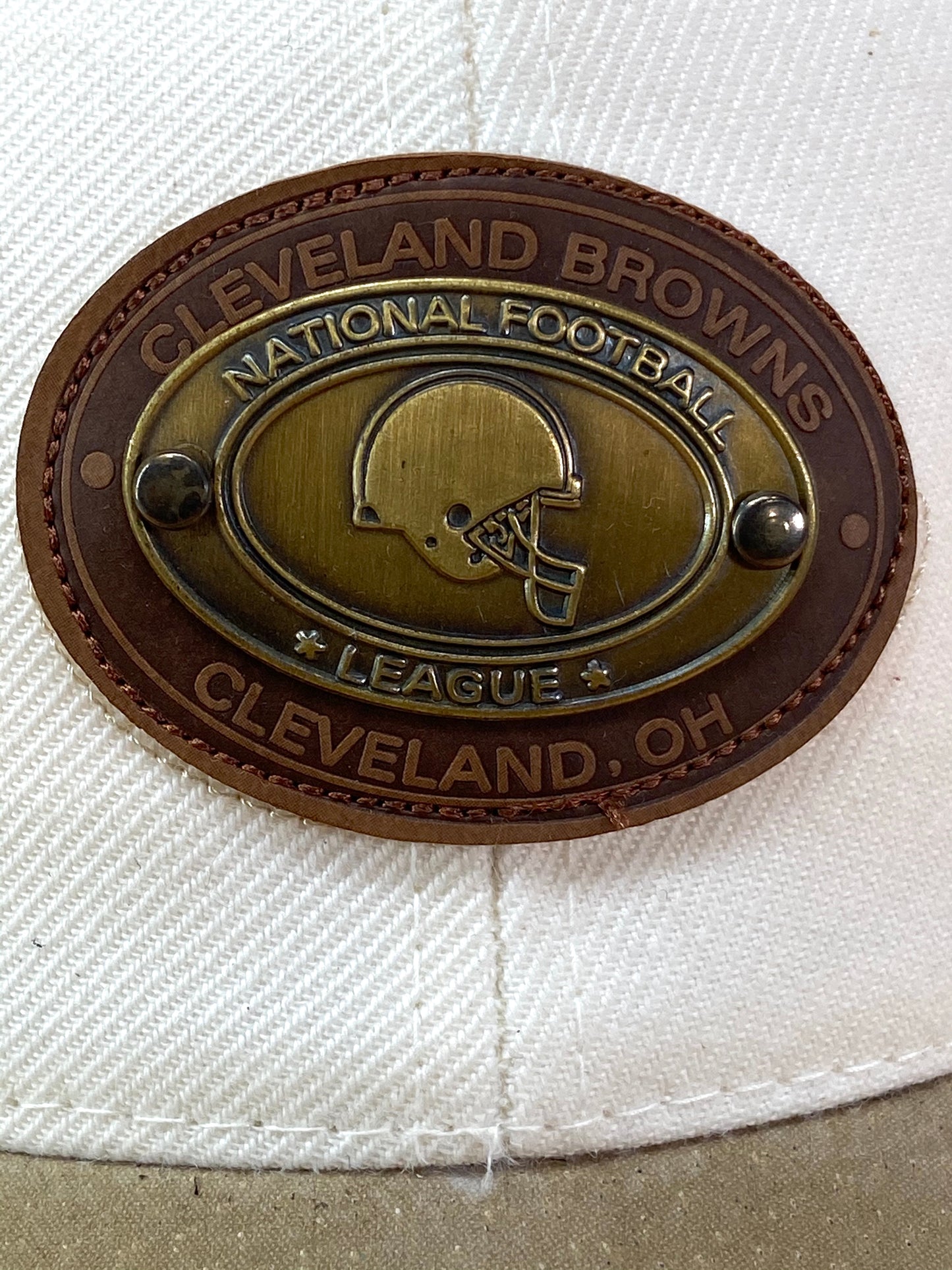 Cleveland Browns Vintage NFL Cream 20% Wool Metal Logo Cap by American Needle