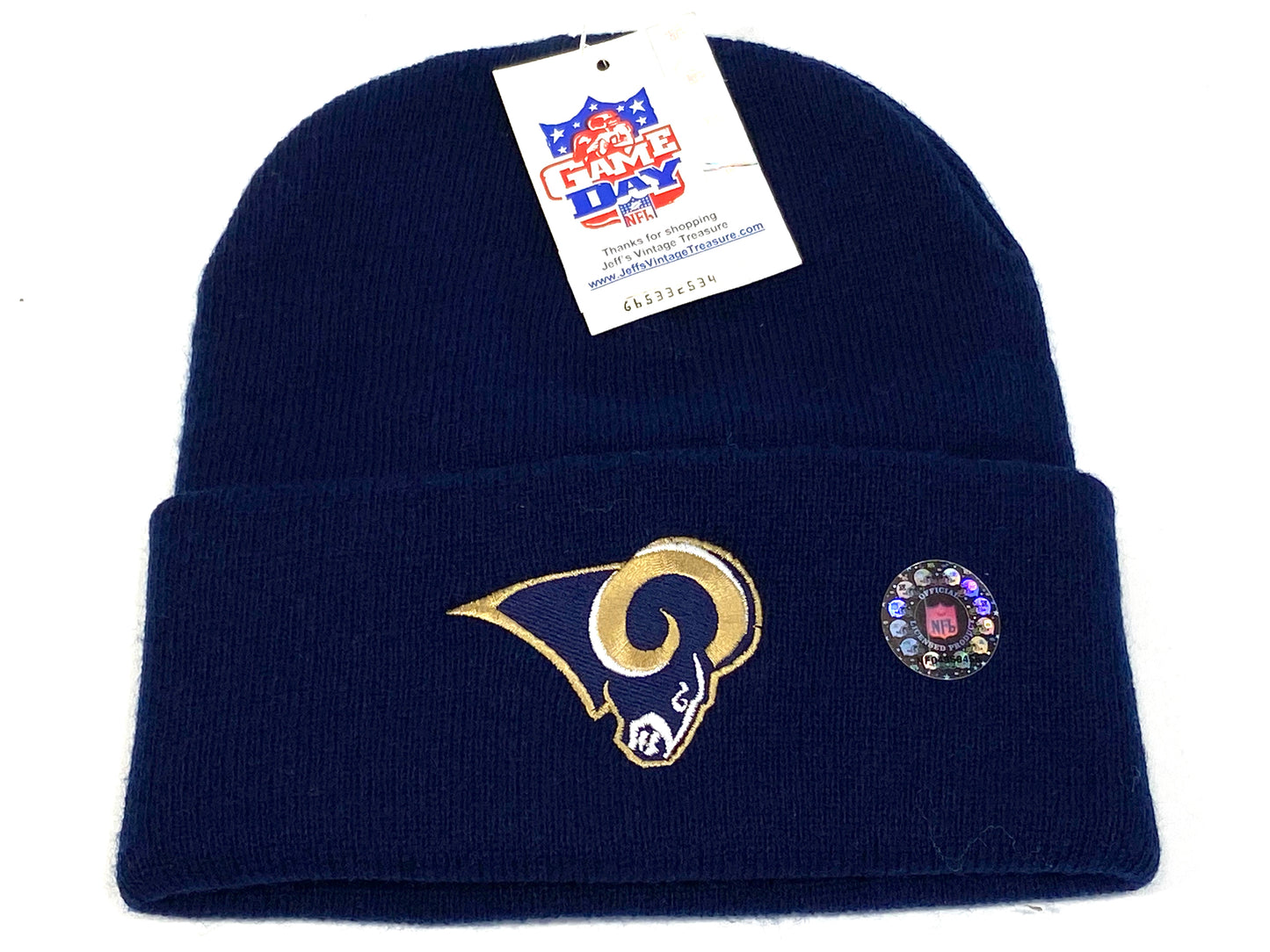 St. Louis Rams Vintage NFL Cuffed Knit Navy Logo Hat by Rossmor Industries