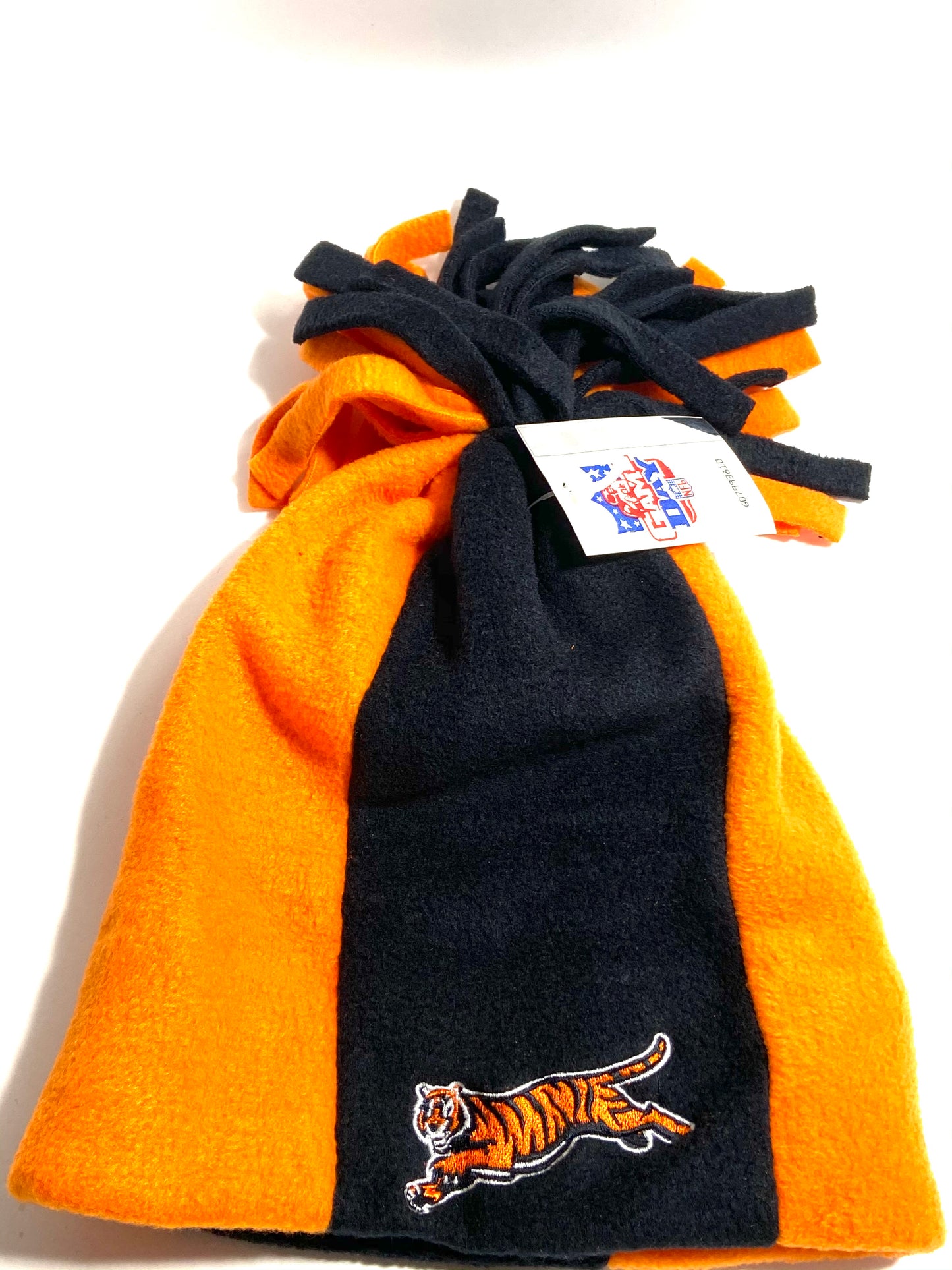 Cincinnati Bengals Vintage NFL Black/Orange Cuffless Fleece Tassel Hat By Drew Pearson Marketing