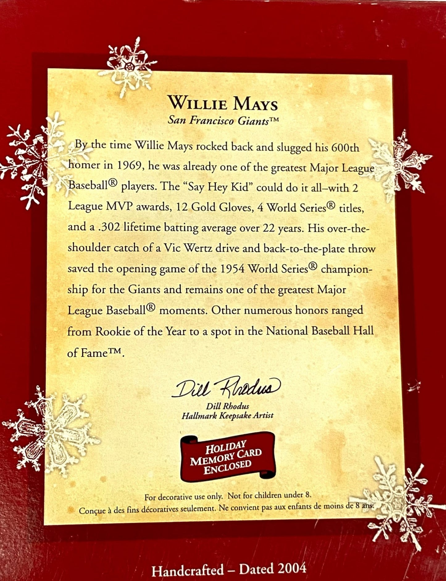 Willie Mays 2004 MLB San Francisco Giants Keepsake Ornament (Used) by Hallmark
