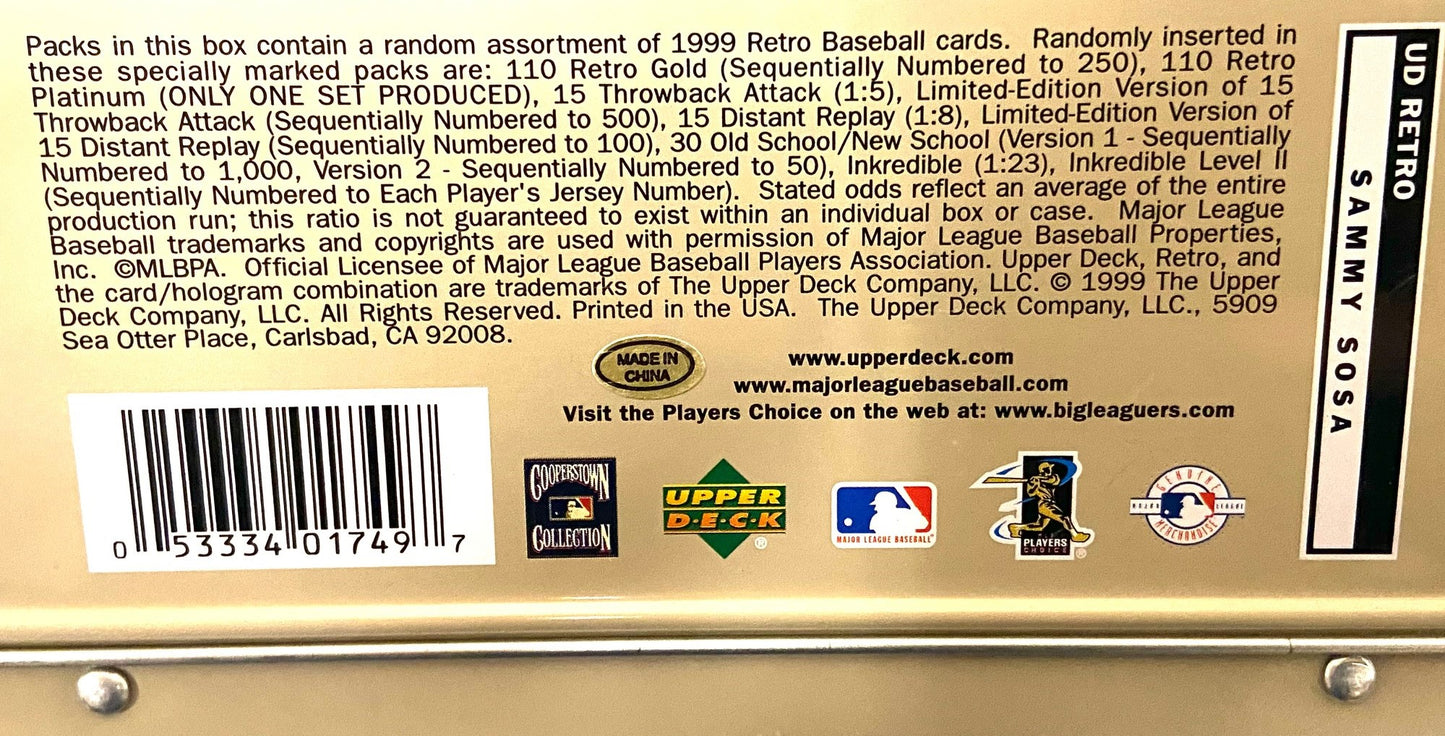 Sammy Sosa 1999 Chicago Cubs Card Storage Box Used by Upper Deck
