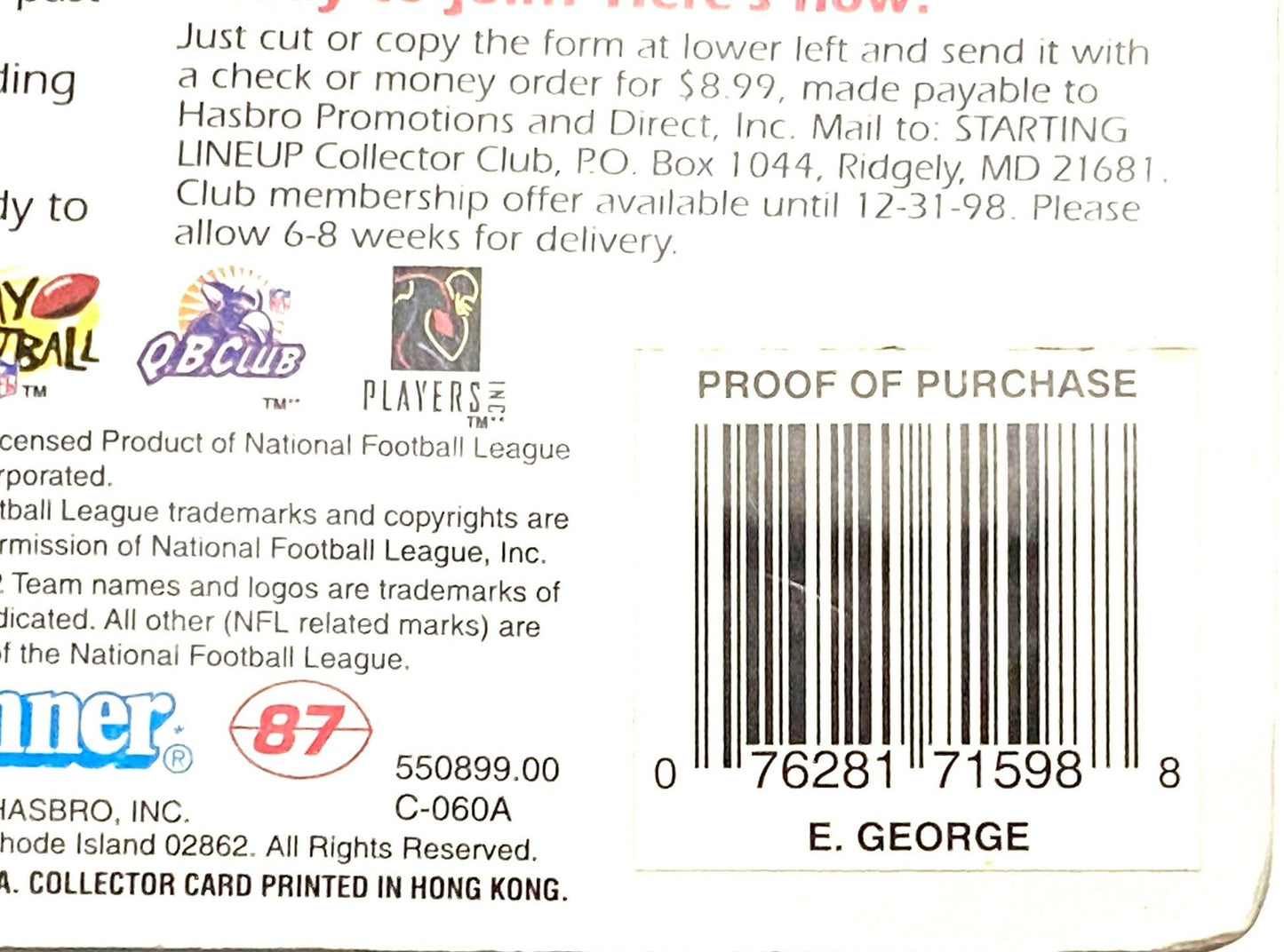 Eddie George 1998 Tennessee Oilers NFL Starting Lineup Figurine NOS by Kenner